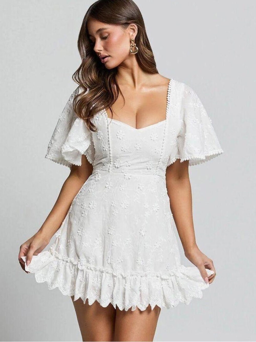 Showpo White Floral Eyelet Puff-Sleeve Dress